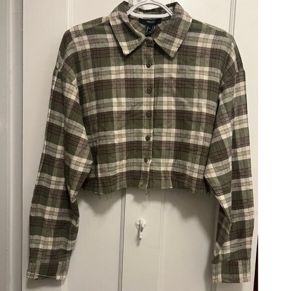 Forever 21 plaid cropped flannel button down top size small - Picture 5 of 8